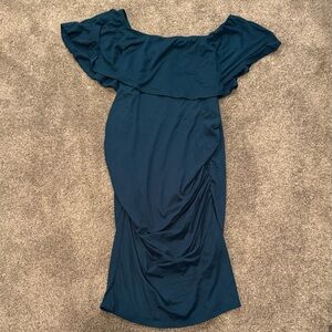 Elegant Off-Shoulder Maternity Dark Green Dress